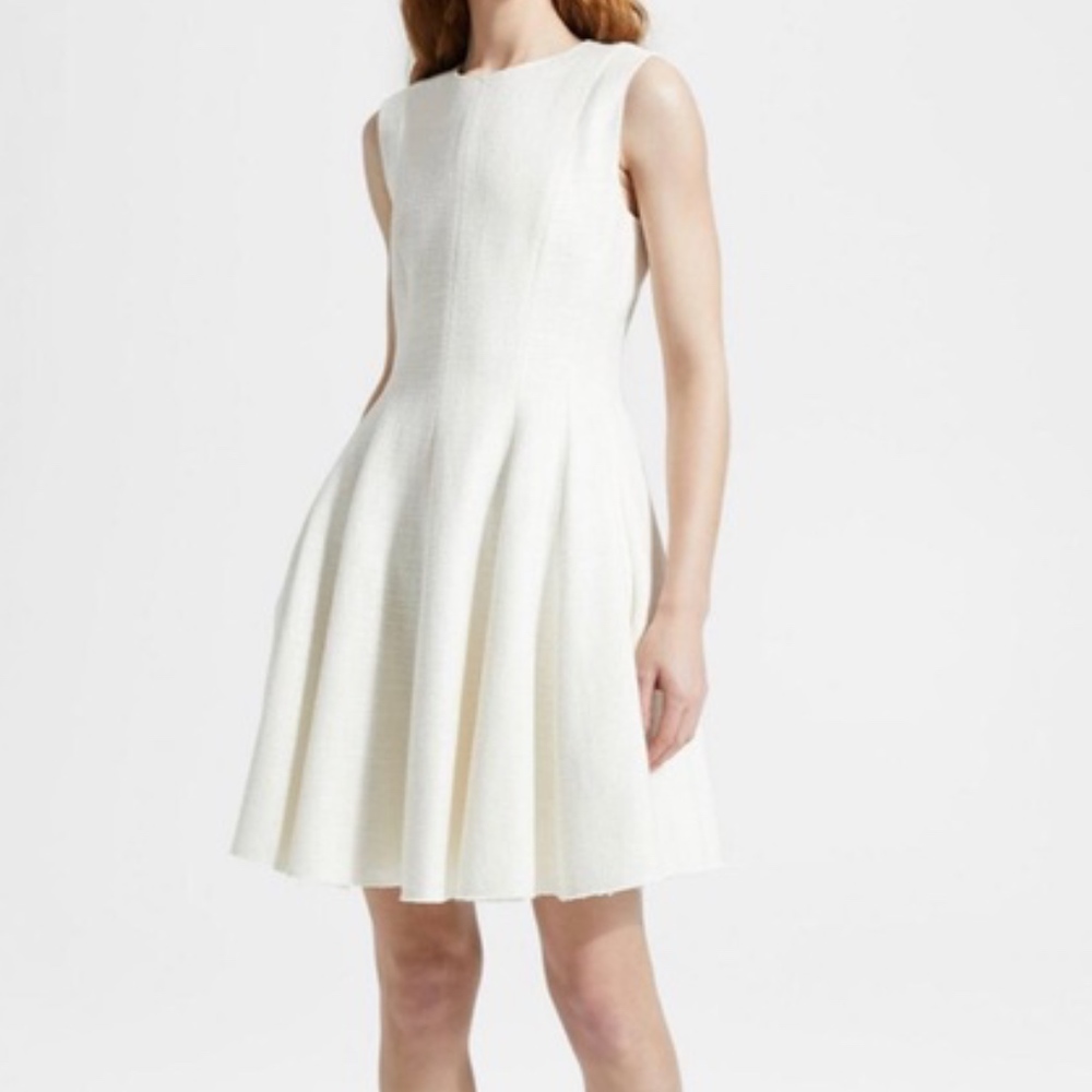 THEORY Tweed Peplum Dress in Ivory